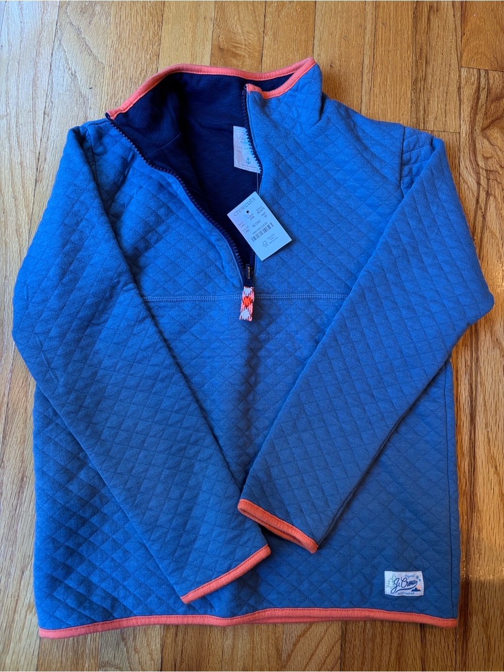 NWT - Boys Crewcuts Quilted Half-Zip Pullover - Blue w/ Orange Trim Size M (8-9)
